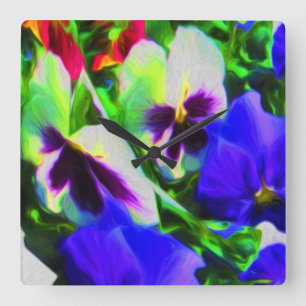 Pansy-Kunst-Wanduhr Quadratische Wanduhr
