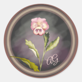 Pansy mit Initialen bemalt Runder Aufkleber