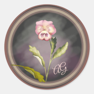 Pansy mit Initialen bemalt Runder Aufkleber