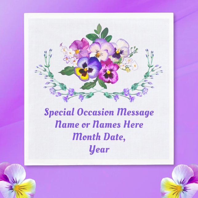Pansy Paper Napkins, PERSONALISIERT für jeden Anla Serviette (Pansy paper napkins, personalized, purple floral napkins. Floral birthday napkins or anniversary.)