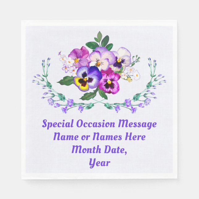 Pansy Paper Napkins, PERSONALISIERT für jeden Anla Serviette (Vorderseite)