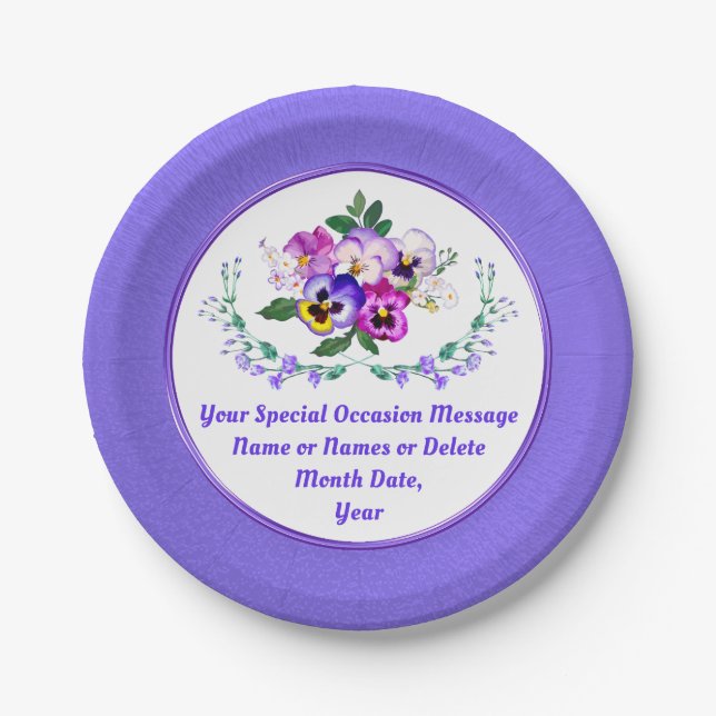 Pansy Paper Teller. Geburtstag, Hochzeit, Jahresta Pappteller (Vorderseite)