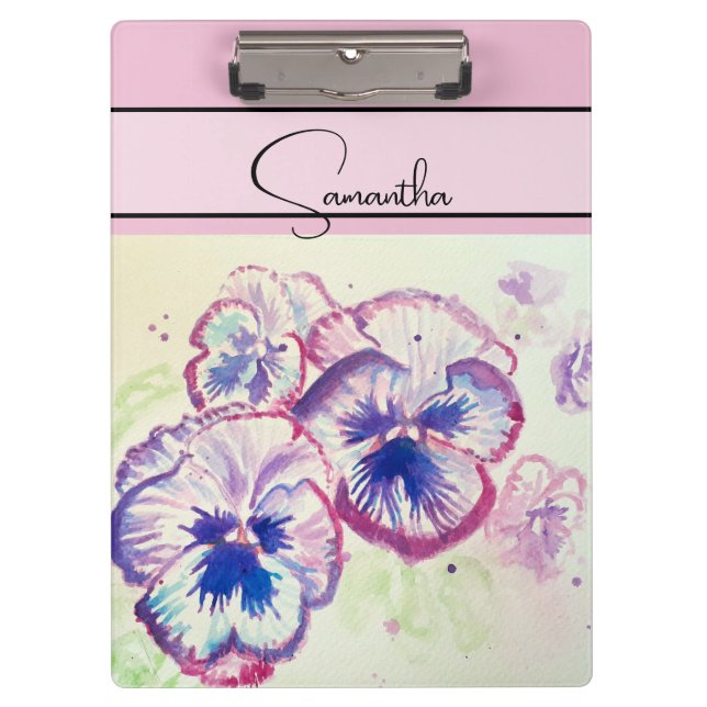 Pansy Pink Aquarell Stiefmütterchen Blumenstrauß B Klemmbrett (Vorderseite)