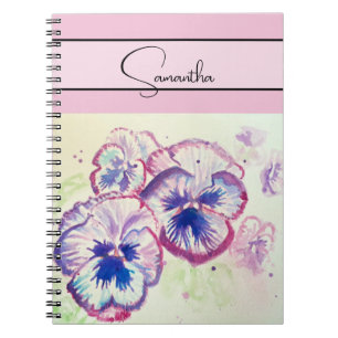 Pansy Pink Aquarell Stiefmütterchen Blumenstrauß B Notizblock