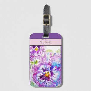 Pansy Stiefmütterchen Blume Wasserfarben Lila Kuns Gepäckanhänger