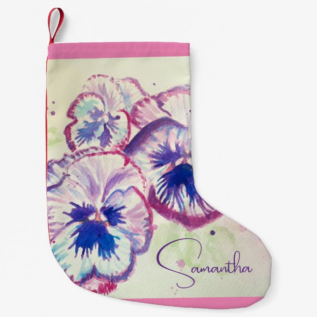 Pansy Stiefmütterchen Lila Aquarell Blume Blumenro Kleiner Weihnachtsstrumpf (Vorderseite)