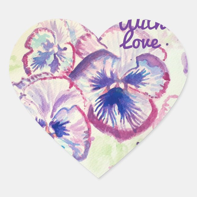 Pansy Stiefmütterchen Lila Blume Blumenrosa Herz-Aufkleber (Vorderseite)