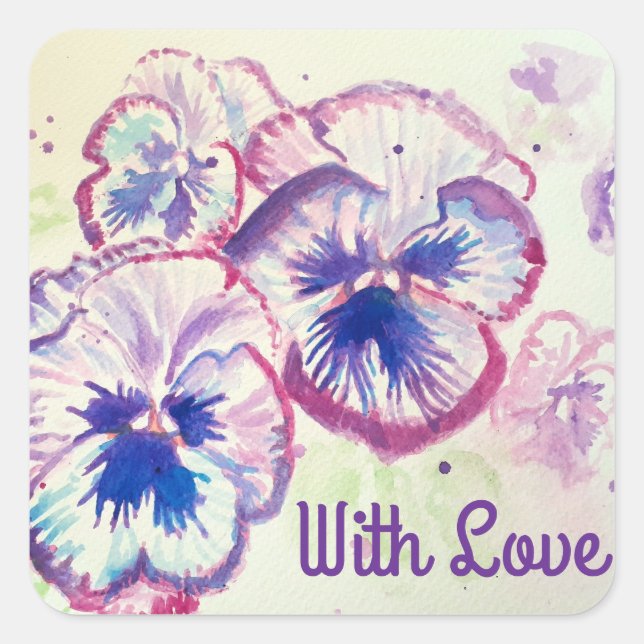 Pansy Stiefmütterchen Lila Blume Blumenrosa mit Li Quadratischer Aufkleber (Vorderseite)