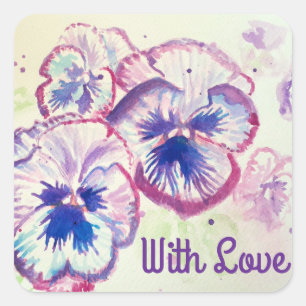 Pansy Stiefmütterchen Lila Blume Blumenrosa mit Li Quadratischer Aufkleber