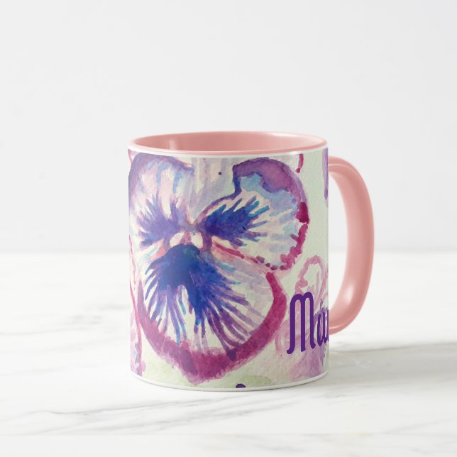 Pansy Stiefmütterchen Lila Blume Floral Pink Mütte Tasse (VorderseiteRechts)
