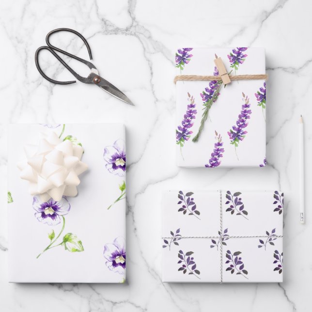 Pansy und Lavendel Sortiment von Schleifpapier Geschenkpapier Set (Vorderseite)