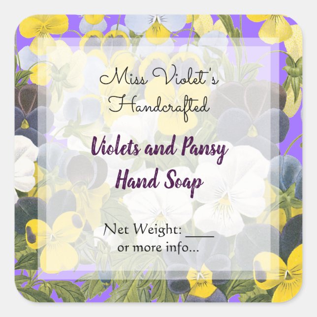 Pansy und Violets benutzerdefinierte Seifen- oder  Quadratischer Aufkleber (Vorderseite)