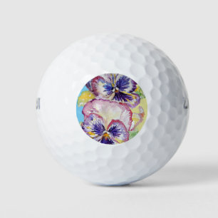 Pansy Wasserfarbmuster auf rosa und blassgelb Golfball