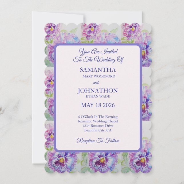 Pansy Watercolor Blume Blumenzwiebeln Einladung (Vorderseite)