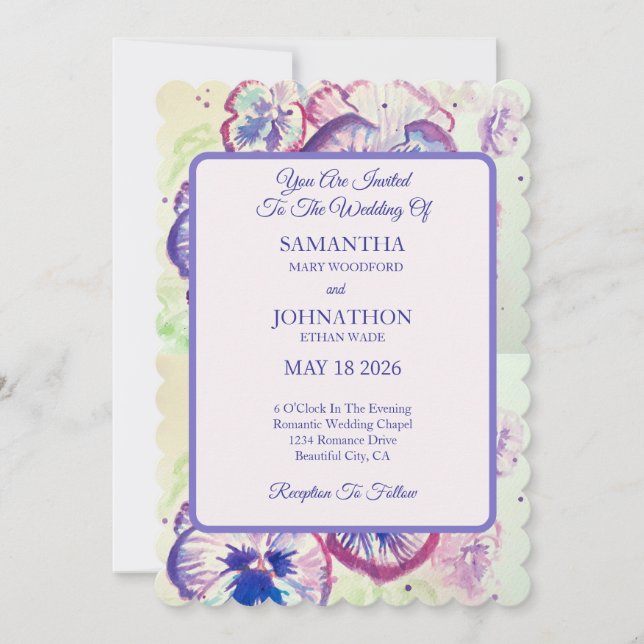 Pansy Watercolor Blume Blumenzwiebeln Einladung (Vorderseite)