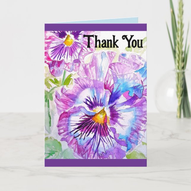 Pansy Watercolor Blume Floral Danke Karte (Vorderseite)