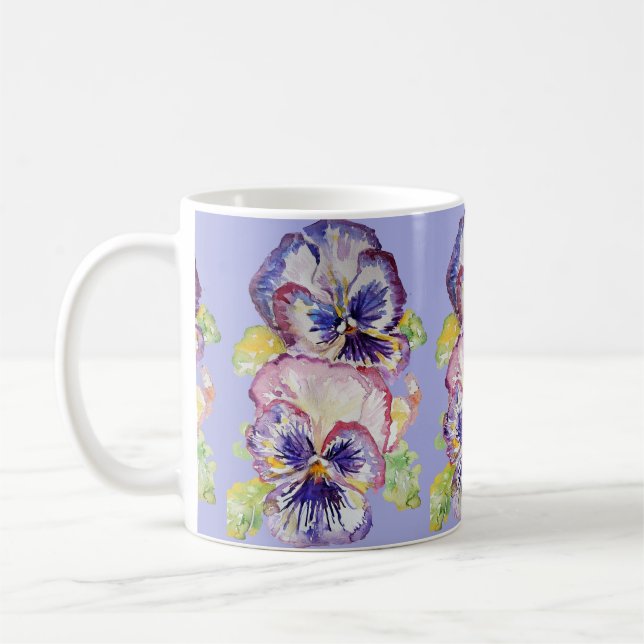 Pansy Watercolor Blumenmuster Lilac Lila Tasse (Links)