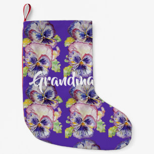 Pansy Watercolor Purple Flowers Oma Strumpf Kleiner Weihnachtsstrumpf
