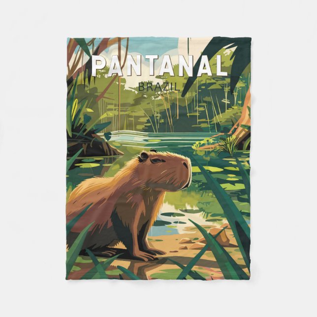 Pantanal Brazil Capybara Art Vintag Fleecedecke (Vorderseite)