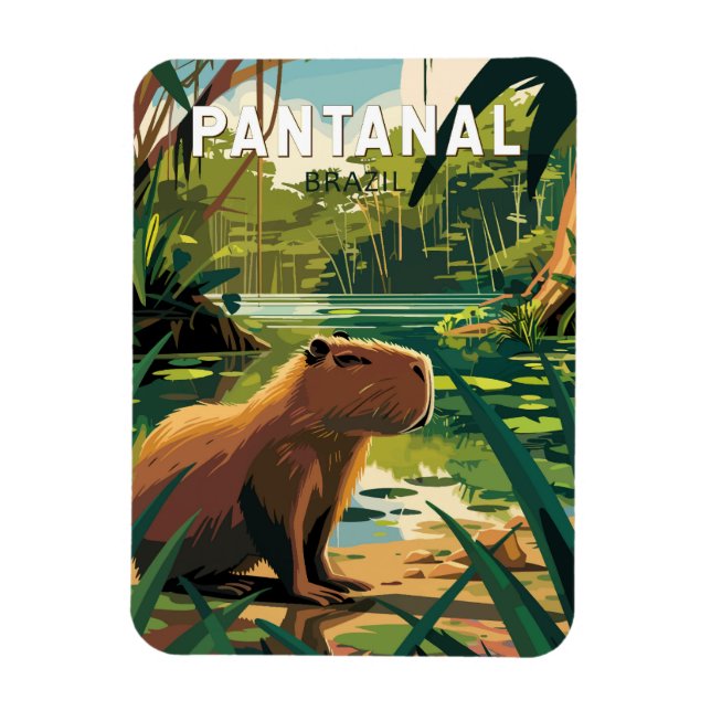 Pantanal Brazil Capybara Art Vintag Magnet (Vertikal)