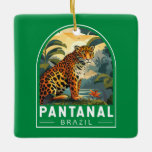 Pantanal Brazil Jaguar Travel Art Vintag Keramikornament<br><div class="desc">Pantanal Retro Vektor Reise Design. Das Pantanal ist eine natürliche Region,  die das größte tropische Feuchtgebiet der Welt und das größte überschwemmte Grasland der Welt umfasst.</div>