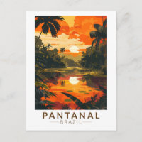 Pantanal Brazil Sunset Travel Art Vintag