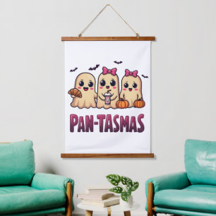Pantasmas Funny Ghost Groovy Retro Halloween Wandteppich Mit Holzrahmen