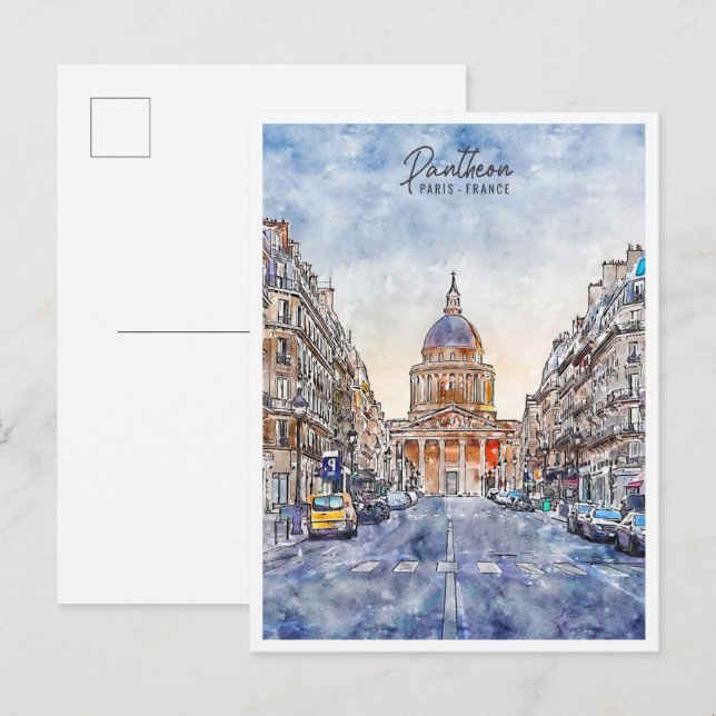 Pantheon Paris Frankreich Jahrgang Reise Aquarell Postkarte (Vorne/Hinten)