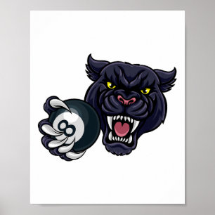 Panther Angry Pool 8 Ll Billiard Cartoon Poster