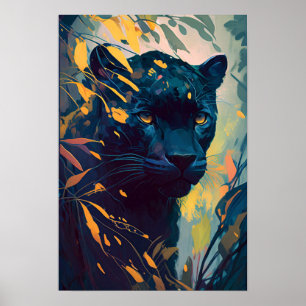 Panther Animal Portrait Painting Wildlife Poster