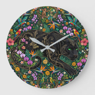 Panther auf Beutefang Surrealer Dschungel Große Wanduhr
