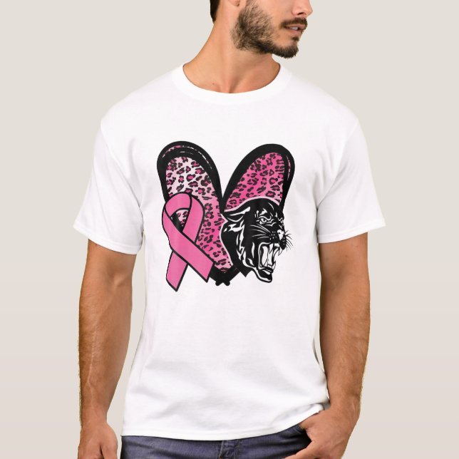 Panther Brustkrebs Bewusstsein Pink Leopard Höre T-Shirt (Vorderseite)