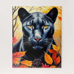 Panther Cat Herbstleaves Art Jigsaw Puzzle