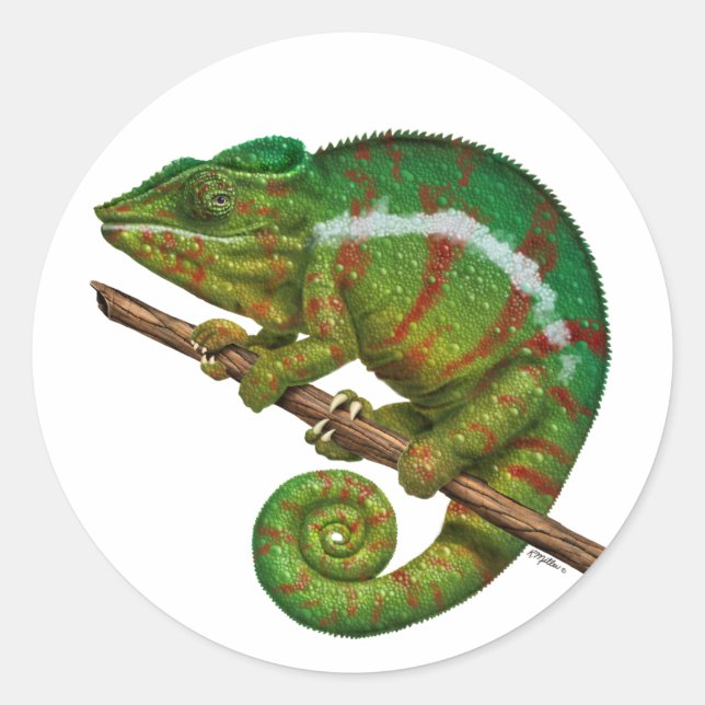Panther Chameleon Digitales Gemälde Runder Aufkleber (Vorderseite)