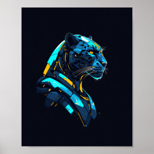 Panther Cyberpunk Mecha Schwarzer Panther Neon  Poster