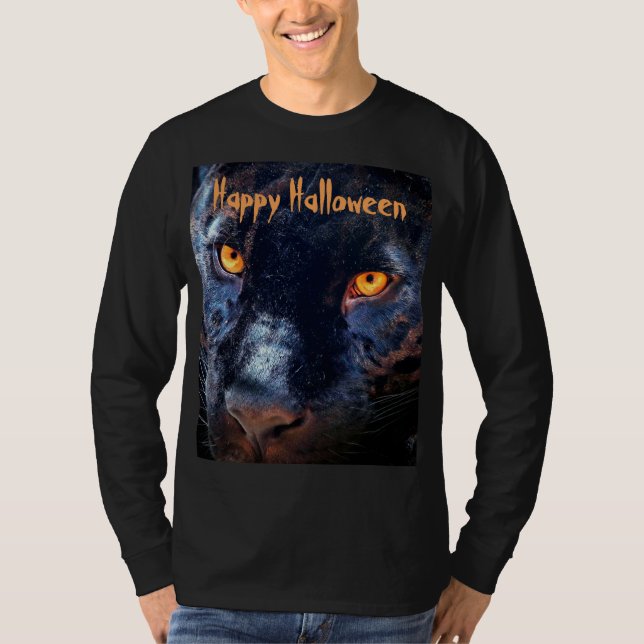 Panther Foto Black Cat Eyes Orange Halloween T-Shirt (Vorderseite)