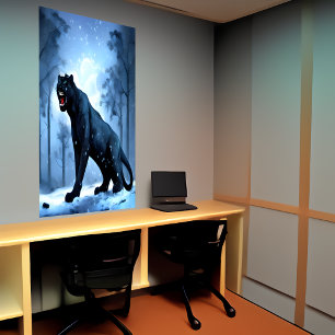 Panther im Schnee   AI Art Poster