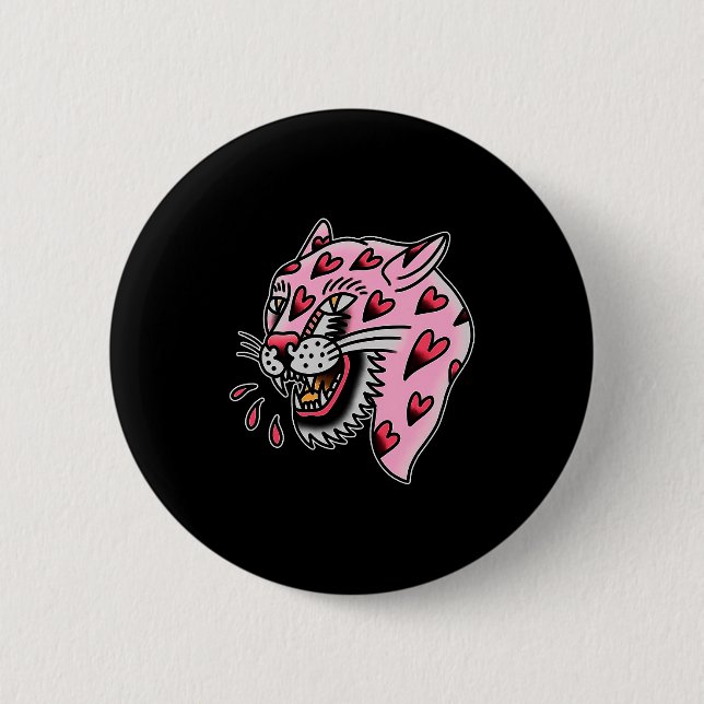 Panther Pink X Heart Love Traditional Flash Premiu Button (Vorderseite)
