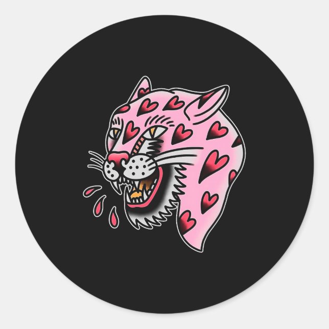 Panther Pink X Heart Love Traditional Flash Premiu Runder Aufkleber (Vorderseite)