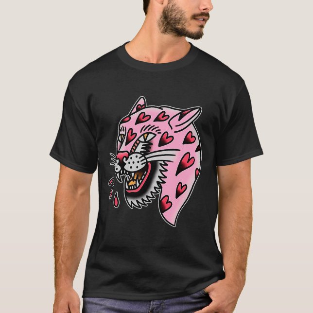 Panther Pink X Heart Love Traditional Flash Premiu T-Shirt (Vorderseite)