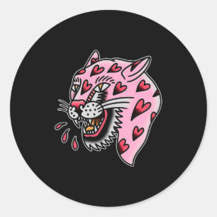 Panther Pink X Herz Liebe Traditioneller Flash Pre Runder Aufkleber