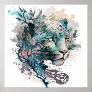 Panther Portrait Animal Painting Wildlife Poster