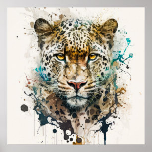 Panther Portrait Animal Painting Wildlife Poster