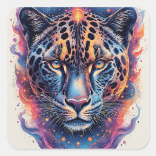 Panther-Portrait mit Abstrakten Fegefeuern Quadratischer Aufkleber