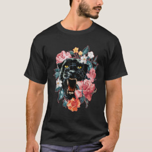 Panther Schwarze Katze wütend Zähne knurren vintag T-Shirt