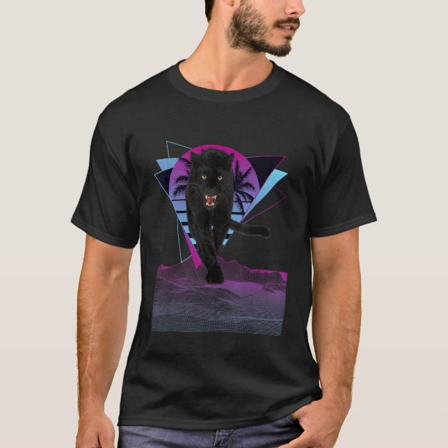 Panther Synthwave Dreieck und futuristischer Wiref T-Shirt (Vorderseite)