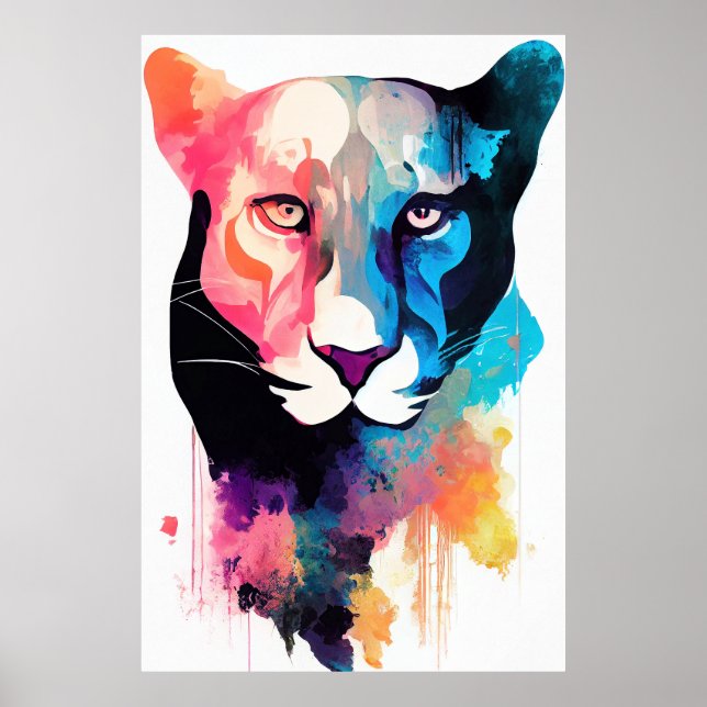 Panther Wild Nature Tierfarben Malerei Poster (Vorne)