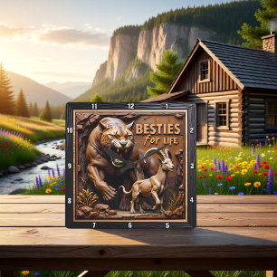 Panther Ziege Scenic Mountain Quadratische Wanduhr