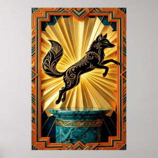 Panthère Silhouette Art Déco Élégante Noir Or