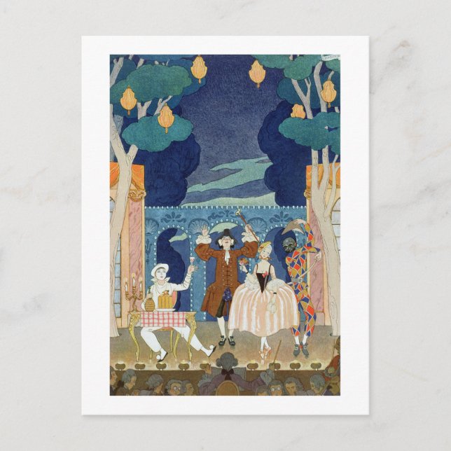 Pantomime-Bühne, Illustration für "Fetes Galantes" Postkarte (Vorderseite)